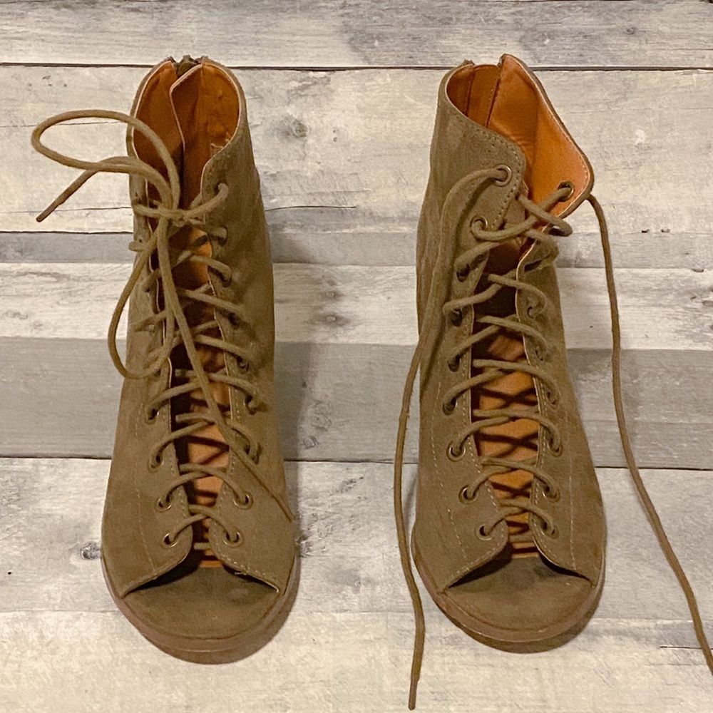 Suede Lace-Up Boot Heels